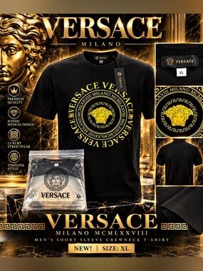 black short-sleeved crewneck Versace T-shirt w/gold Medusa🔥New! Size: XL